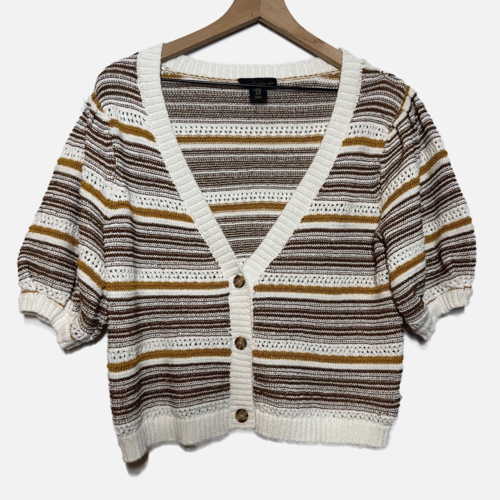 House of Harlow 1960 metallic thread Cropped Knit Cardigan Short Puff Sleeve M